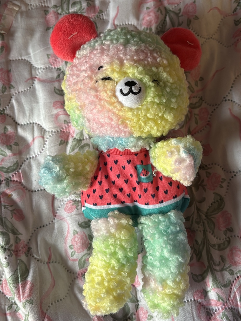 Shopkins Pastel Rainbow Curly Plush Bear with Heart Dress